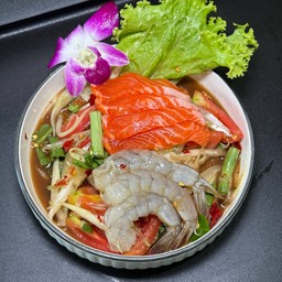 ตำกุ้งสด+แซลมอน