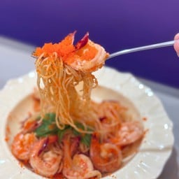 แองเจิลแฮร์ผัดพริกแห้งกุ้งสด+ไข่กุ้ง