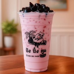 นมชมพูเฉาก๊วยนมสดบราวด์ชูก้า