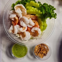 กุ้งสะดุ้งน้ำจิ้มซีฟู๊ด+หอมเจียว