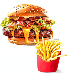 จัมโบ้ เบอร์เกอร์ไก่  เบคอน 2 ชีส 2 แถมฟรีเฟรนฟราย