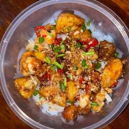 กระเพราหมึก+เต้าหู้ไข่+ไข่ข้น