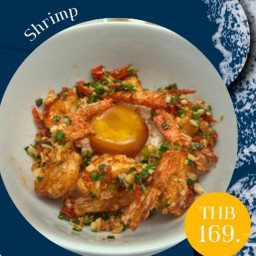 ข้าวกุ้งกระเทียม+ไข่ดองซีอิ๊วญี่ปุ่น