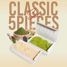 แถมเครื่องดื่มฟรี! เซตคู่คลาสสิกเล็ก วาราบิโมจิ 5 ชิ้นรส ออริจินัลและมัทฉะ