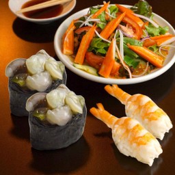 (จุใจจับคู๋) ซูซิทาโกวาซาบิ2คำ/กุ้งสะกุ้ง2คำ/+ยำไทยปูอัด  มะนาวแท้