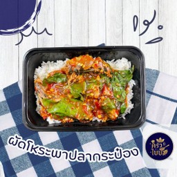 ข้าวราดผัดโหระพาปลากระป๋อง
