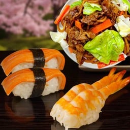 (ชุดอิ่มตรงจุด)  กุ้งสะดุ้ง2คำ/ปูอัด2คำ+ผัดเส้นยากิโซบะ