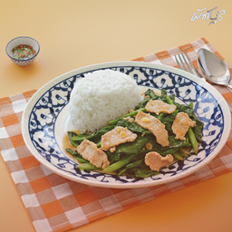 ผัดคะน้าหมูชิ้นราดข้าว