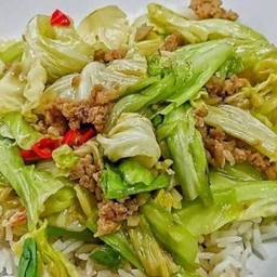 ข้าวราดกะหล่ำหมูสับ น้ำมันหอย