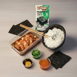 มอนดอง+ยำสาหร่าย+ไข่กุ้ง+ไข่ดอง+สาหร่ายมาชิตะ+ข้าวญี่ปุ่น