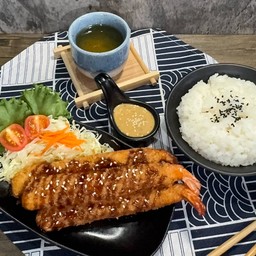 ข้าวหน้ากุ้งทอด ซอสเทอริยากิ