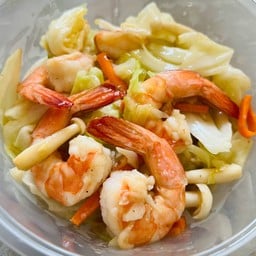 ข้าวราดผัดผักรวมกุ้ง