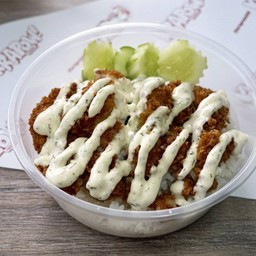 Fried Fish with Rice ข้าวปลาทอดราดซอส