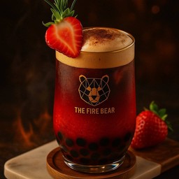 **เมนูใหม่**กาแฟสตอเบอรี่เอสเพรสโซ่ไข่มุกลาวาเสิร์ฟพร้อมชีสครีมโรยด้วยชีสเค้กเฟลค แก้วหมี L 22oz