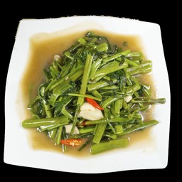 ကန်ဇွန်းရွက်ကြော်(ချဥ်စပ်)  STIR-FRY WATER SPINACH (SPICY &SOUR)