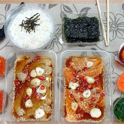 [เซตปาร์ตี้] แซลมอนดอง+กุ้งดอง+น้ำจิ้ม2+ข้าว+สาหร่ายห่อ+ไข่กุ้ง+ยำสาหร่าย+ไข่ดอง