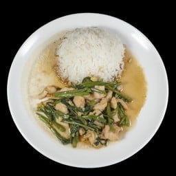 ဝက်ကန်ဇွန်းရွက်ထမင်း PORK WATER SPINACH RICE