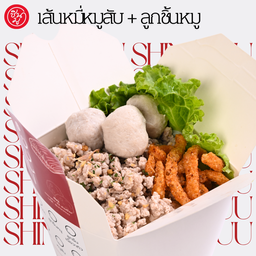 A6 เส้นหมี่คลุกหมูสับ + ลูกชิ้นหมู