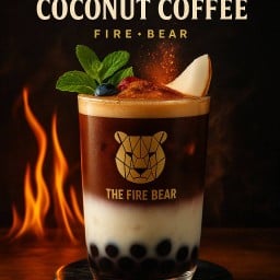 **เมนูใหม่**กาแฟมะพร้าวเอสเพรสโซ่ไข่มุกลาวาเสิร์ฟพร้อมชีสครีมโรยด้วยชีสเค้กเฟลค แก้วหมี L 22oz