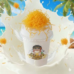 น้ำมะพร้าวปั่นนมสด+ฝอยทอง