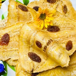 กล้วย หนึบ แผ่น banana sitck ลูกเกด  200 กรัม