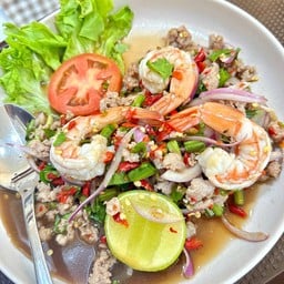 ยำปลาร้ากุ้งหมูสับ