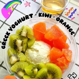 กีวี่ + ส้ม + กรีกโยเกิร์ต 100 ก.+ น้ำผึ้ง