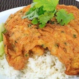 ไข่เจียวกุ้งสับราดข้าว