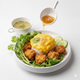 U1 ข้าวไก่กรอบซอสน้ำปลา+ไข่ข้น