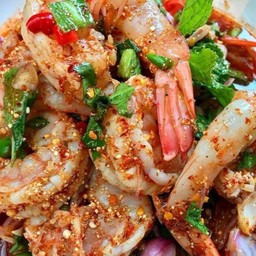 ยำกุ้งสด ไม่ใส่ปลาร้า กุ้ง6ตัว