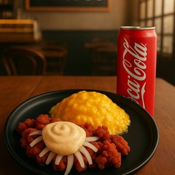 ไข่ข้นไก่ทอดซอสซาวครีมกับโค้ก