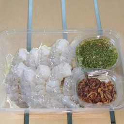 ก้านกล้วยข้าวกะเพรา&กุ้งแช่น้ำปลา