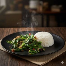 ข้าวราดผัดคะน้าปลาเค็ม