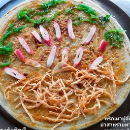 เครป พริกเผา+สาหร่าย+ปูอัด+ทาโร่ ซอสพริก มะเขือเทศ มายองเนส