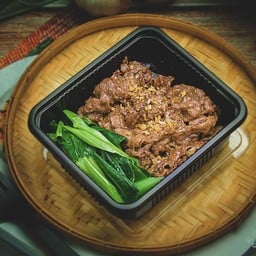 เนื้อสไลด์ออสเตรเลียคะน้าน้ำมันหอย กับข้าว