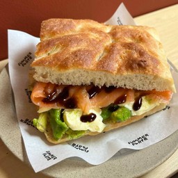 Salmon Avocado and Mascarpone cheese and raspberry