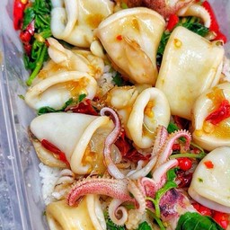 ข้าวราด กระเพราปลาหมึก
