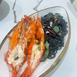 Black Ing with River shrimp and Tomatoes sauce