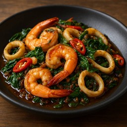 หอมกระเพราไข่เจียวบ้านเข็มเค