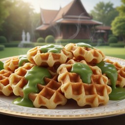 วาฟเฟิลสังขยาใบเตย