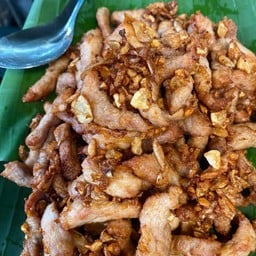 หมูสันคอเนื้อแดงทอดกระเทียม
