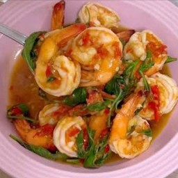 ผัดพริกแกงกุ้งราดข้าว+น้ำซุป