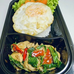 ข้าวไก่ผัดกระเพราไข่ดาว