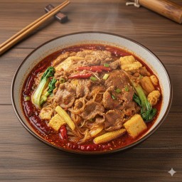 สุกี้น้ำหมาล่า (เนื้อสัตว์+ไข่+วุ้นเส้น+ผัก)