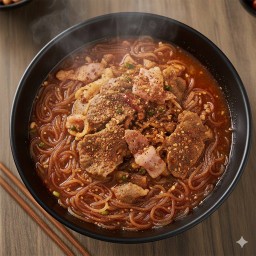 สุกี้น้ำหมาล่าไม่ใส่ผัก (เนื้อสัตว์+ไข่+วุ้นเส้น)