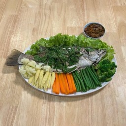 ปลากระพงนึ่งแจ่ว.