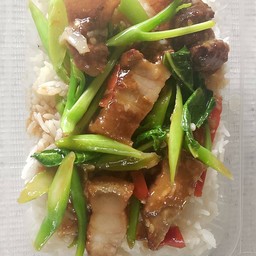 ข้าวราดผัดคะน้าหมูกรอบ