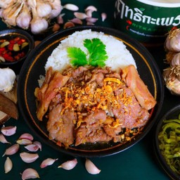 ข้าว หมูหมักนุ่มกระเทียม