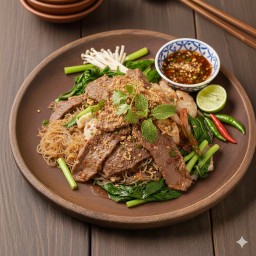 สุกี้แจ่วฮ้อน แห้ง (เนื้อสัตว์+ไข่+วุ้นเส้น+ผัก)