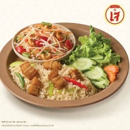 ข้าวผัดหมูกรอบแพลนท์เบส-ส้มตำเจ